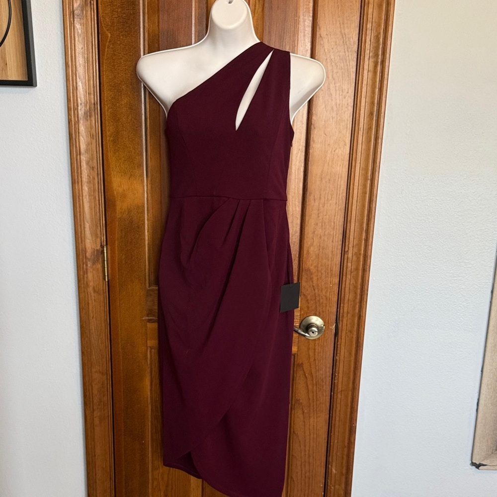 Lulu's One-Shoulder Burgundy Dress